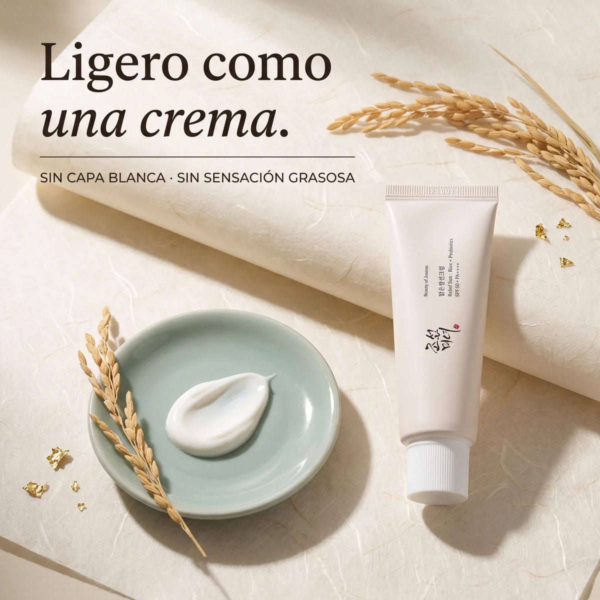 Textura ligera como una crema, sin capa blanca ni sensación grasosa