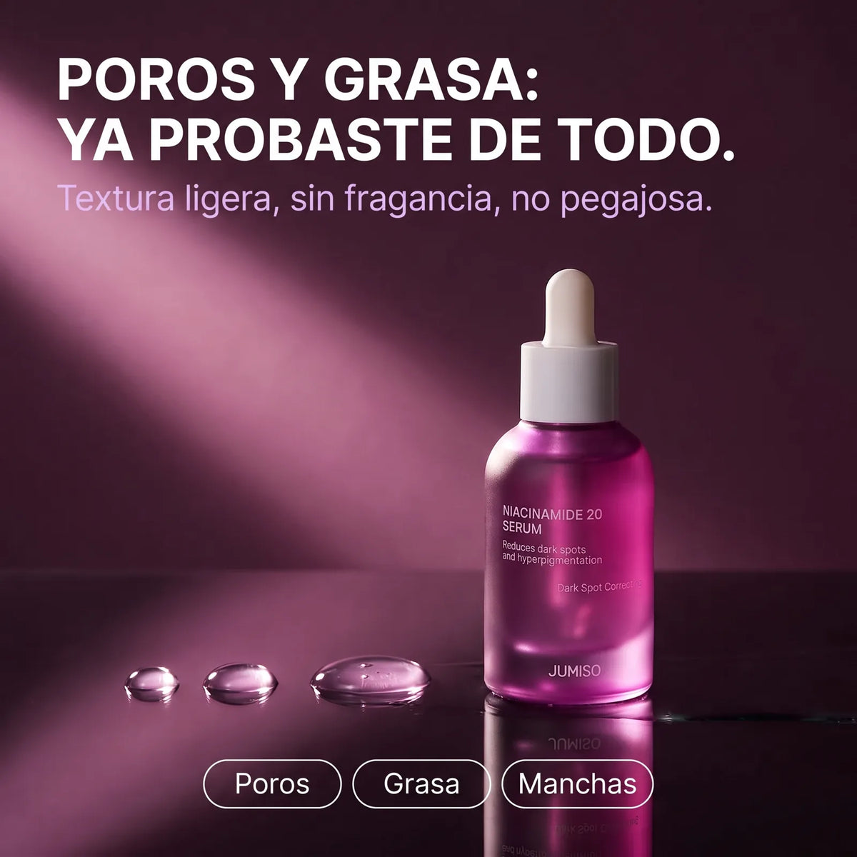 Jumiso Niacinamide 20: poros y grasa, textura ligera y sin fragancia